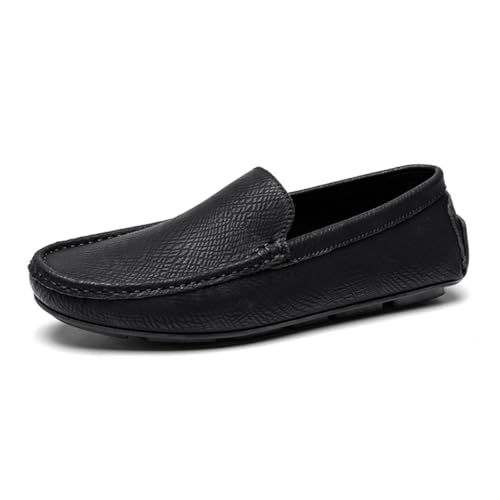 Men's Genuine Leather Slip-On Loafers Moccasins Flexible Comfort Lightweight Flat Soft Lining Driving Shoes for Business Casual City Walking Office Commute and Weekend Wear