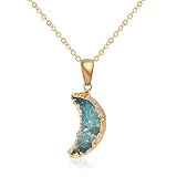 MISS RIGHT Healing Crystal Druzy Crescent Moon Necklace for Women Teen Girls, Dainty Minimalist Bohe