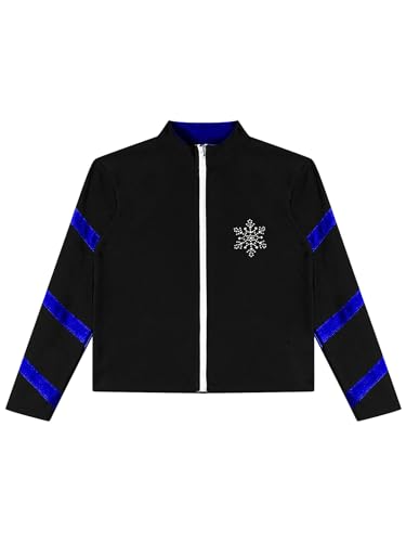 Kids Girls Fleecelined Figure Skating Jacket Long Sleeve Patchwork Zip Up Gymnastics Dance Outerwear4