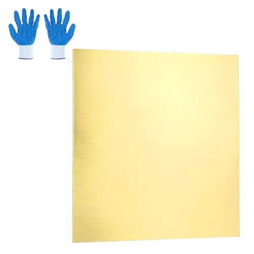 MECCANIXITY Brass Sheet, 8" X 8" 32 Gauge(0.2mm) Thickness H62 Brass Metal Plates Thin Metal Sheets with Gloves for Craft DIY Model Jewelry Electrical Repair Industrial, Pack of 1, Gold