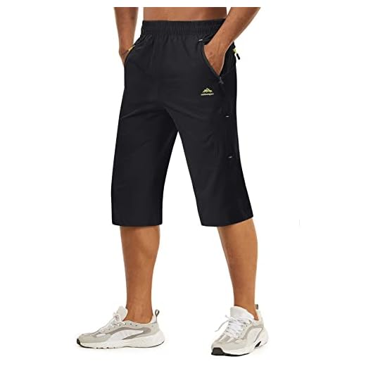 TACVASEN Herren Kurze Cargohose 3/4 Schnelltrocknende Shorts Wanderhose mit Reißverschlusstasche, Schwarz, 32
