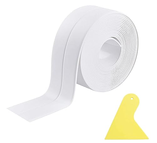 YANKUIRUI Bath Sealant Strip Tape Self Adhesive PVC Caulk Strip Water Resistant Anti Mould for Kitchen, Bathroom, Toilet, Wall Corner with Sealing Tool 38mm X 3.2M White