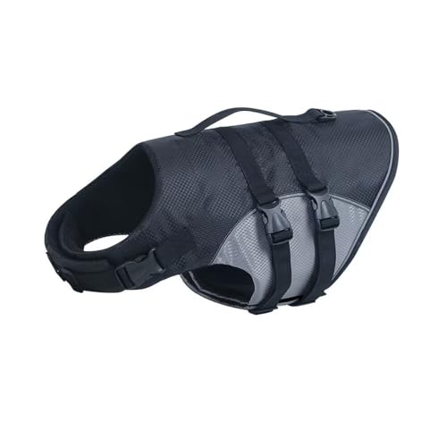 Yucahype S-XL 犬用ライフジャケット 反射ライン 調節可能 高浮力 軽量 救助ハンドル付き 小型犬 中型犬 大型犬 水泳 水遊び 犬の安全を守る(M グレー)