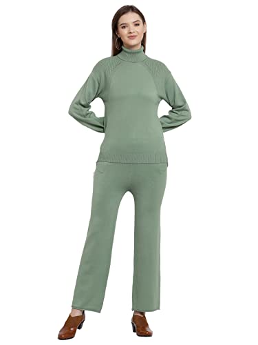 Image of Mafadeny Women Green Solid Turtle Neck Viscose Sweater