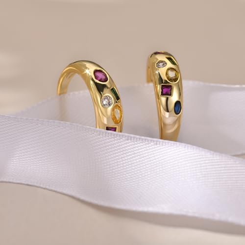 AllenCOCO Dome Gemstone Rings for Women, 14K Gold Filled Chunky Gold Statement Ring for Women Gifts - Image 4