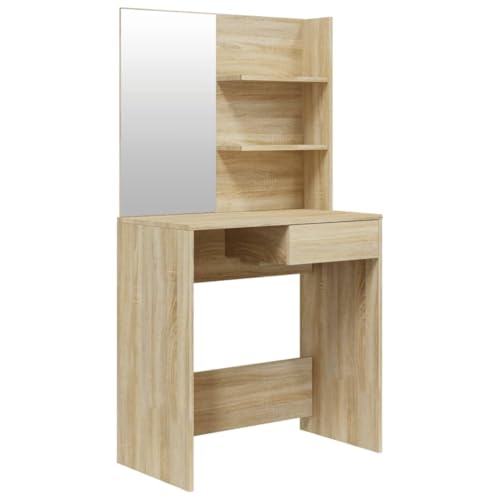 vidaXL Tocador con Espejo Mesa Maquillaje Mueble Dormitorio Vestidor con Cajones Moderno Almacenamiento Básicos Diarios Color Roble Sonoma