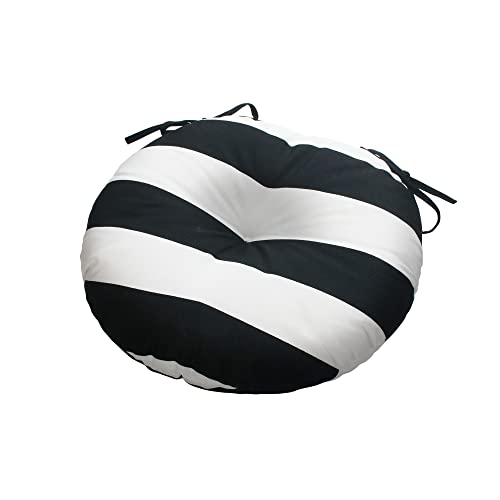 Magpie Fabrics Outdoor Round Bistro Seat Cushions With Ties, Fluffy Tufted Patio Chair Pads 15"X15"X4" Set Of 2 Waterproof Floor Pillow For Home Garden Balcony Kitchen Office Porch, Black White Stripe #TOP4