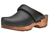 Sanita Chuso Chunky Clog | Original handgemacht | Leder-Holzclogs für Damen | Schwarz | 41 EU