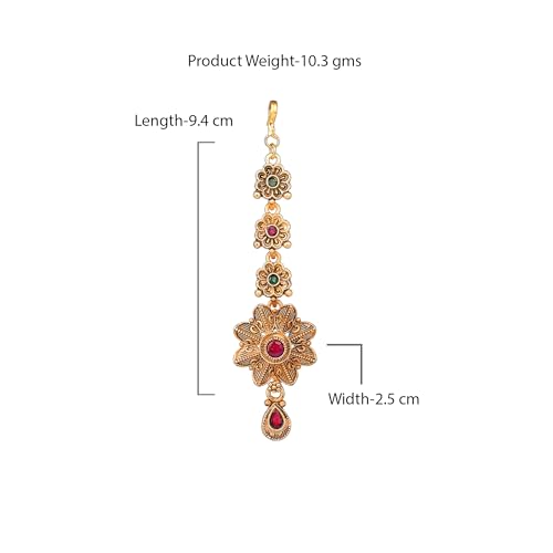 Image of Estele Ornate Floral Matte Finish Gold Plated Maang Tikka for Women
