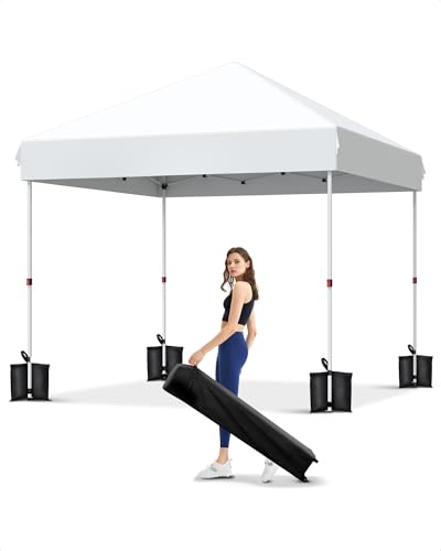 HarmonyHealth 10x10 Pop Up Canopy Tent Outdoor Canopy with No Removable Sidewall One-Person Set Up Heavy Duty Commercial Instant Tent Shelter-White