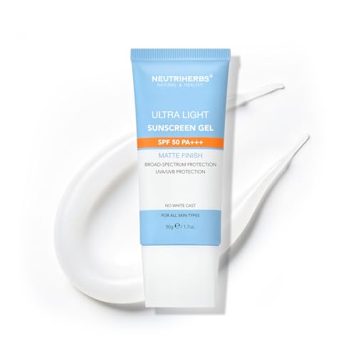 Neutriherbs Gel Solar SPF 50 Invisible - Vitamina C, No Graso | Sin Tono Blanco | Acabado Mate de Rápida Absorción | Protector Solar PA+++ de Amplio Espectro UVA/UVB para Rostro y Cuerpo-50G
