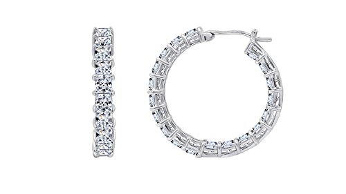 Amazon Essentials Platinum Plated Sterling Silver Hoop Earrings set with Princess Cut Infinite Elements Cubic Zirconia (previously Amazon Collection)