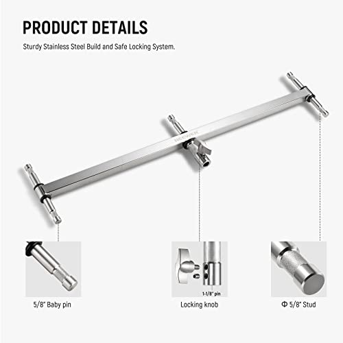 Image of NEEWER Baby Triple Header Boom Arm with Five 5 /8 inch Pins for LED Light /Strobe Flash, One 1-1 /8 inch Pin for C Stand /Light Stand with 16mm Baby Stud or 28mm Junior Receiver, Stainless Steel, UA005