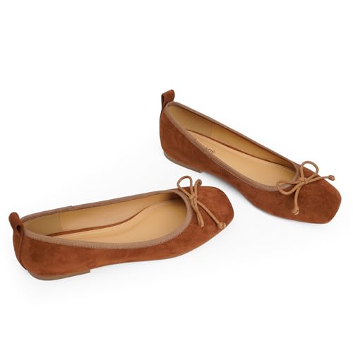 Image of Modatope Womens Flats Ballet Ballerina Flats for Women | Bow Bowknot Square Toe Slip on Flats, Dressy Comfort Ballet Shoes for Work, Driving, School, Travel & Daily Outings