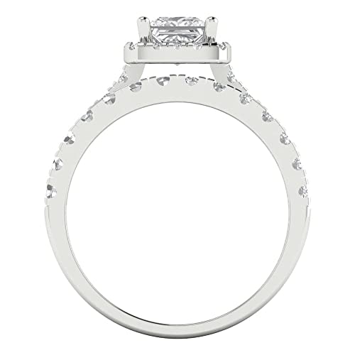 2.01 ct Princess Cut Clear Simulated Diamond 14k White Gold Halo Solitaire W/Accents Wedding Engagement Promise Ring4