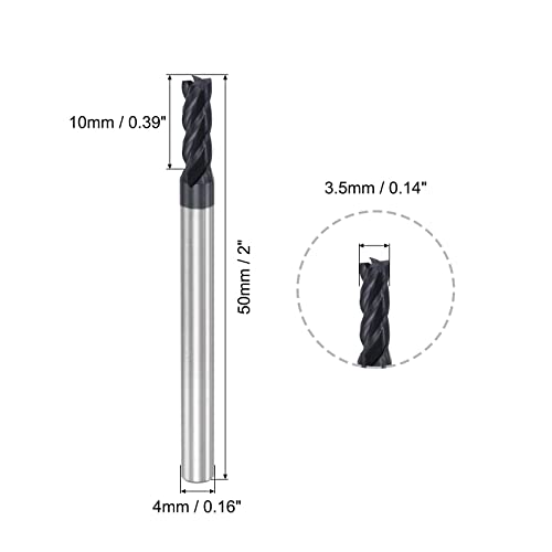 Image of uxcell Square Nose End Mill, 3.5mm Tip Dia Solid Carbide AlTiN Coated CNC Router Bits 4 Flute Spiral Milling Cutter HRC45 with 4mm Shank 50mm (2-inch) Length