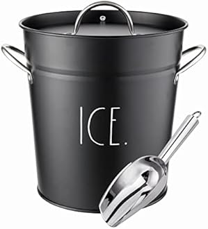 Rae Dunn Ice Bucket with Scoop - Stainless Steel Bucket with Handle, Lid and Ice Scooper - 4 Qt. Storage Bin for Ice Cubes for Bars, Parties, Backyard Barbeques, Picnics, and Camping (Black)
