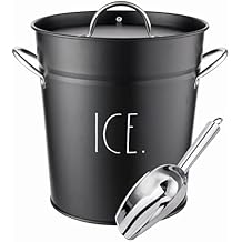 Rae Dunn Ice Bucket with Scoop - Stainless Steel Bucket with Handle, Lid and Ice Scooper - 4 Qt. Storage Bin for Ice Cubes for Bars, Parties, Backyard Barbeques, Picnics, and Camping Black