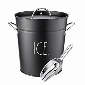 Rae Dunn Ice Bucket with Scoop – Stainless Steel Bucket with Handle, Lid and Ice Scooper – 4 Qt. Storage Bin for Ice Cubes for Bars, Parties, Backyard Barbeques, Picnics, and Camping (Black)