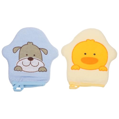 Image of Healifty 2Pcs Baby Bath Sponge Mitts, Soft Animal Washcloths for Newborn and Toddler, Kids Shower Loofah Scrubber Set with Hanging Loop, Dog and Duck