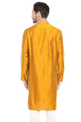In-Sattva Men's Indian Embroidered Banded Collar and Placket Long Kurta Tunic4