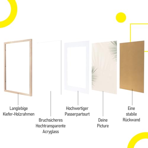 kollyseek Picture Frame 30 x 45 cm Real Wood with Mount Wooden Frame with Acrylic Glass Pine Wood Photo Frame with Shatterproof Acrylic Glass Panels Picture Frame Wood Room Decoration - Image 4