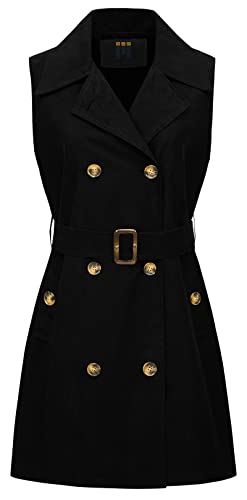 Creatmo Us Women's Double Breasted Long Vest Jacket Casual Sleeveless Pocket Outerwear Longline Long Blazer Black Suede S #TOP24