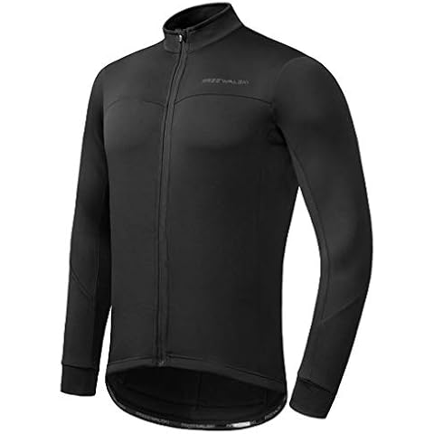 Przewalski Men's Cycling Bike Jersey Winter Thermal Long Sleeve Fleece Cycling Jacket with Full Zipper, Classic Series Black Cover