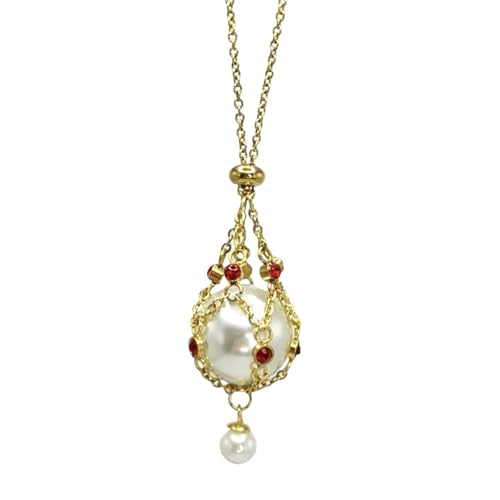  Pearl and Gemstone Lavalier Pendant, Handmade Natural Pearl Cage