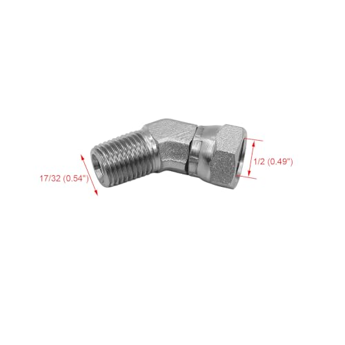Image of (2-PACK) 1503-04-04 Hydraulic Hose Adapter Fitting 1 /4 inch Male (1 /4-18 NPTF) x 1 /4 inch Female (1 /4-18 NPSM) Swivel 45 Elbow SAE Pipe Joints Connector Carbon Steel