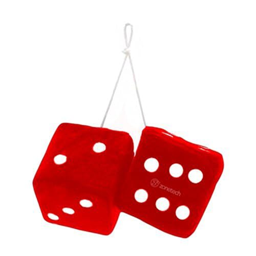 ZONETECH Pair Red with White Dots Decorative Mirror Fuzzy Dice - 3” Red Plush Car Mirror Fuzzy Dice Pair