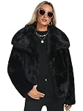 Funlingo Womens Cropped Faux Fur Coat Winter Casual Lapel Long Sleeve Shaggy Jacket...