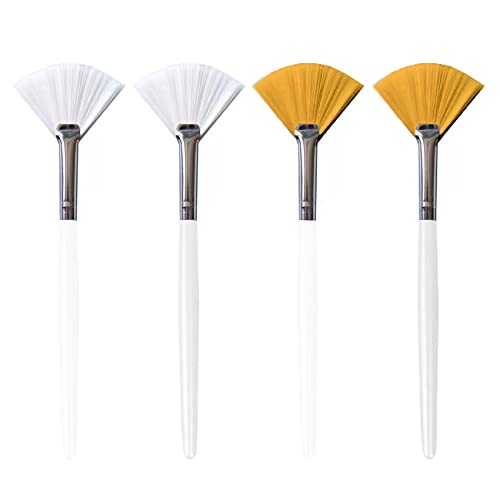 Jaimela Pinceles para Mascarilla [4 Piezas], Pinceles en Forma de Abanico, Brocha para Mascarilla Facial, Cepillo Aplicador de Ácido (Transparente y Blanco)