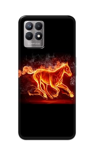 Image of PRINTFIDAA Printed Hard Back Cover Case for Realme 8i | Realme Narzo 50 4G Back Cover (Fiery Horse) -112