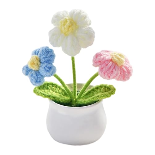 pumpumlia Bouquet de roses en crochet doux fait à la main pour décoration de mariage, maison, fête, décoration de bureau