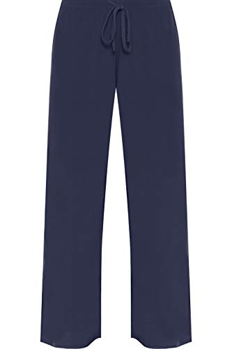 WearAll New Ladies Plus Size Palazzo Trousers Womens Baggy Flared Wide Leg Pants Navy Blue 14