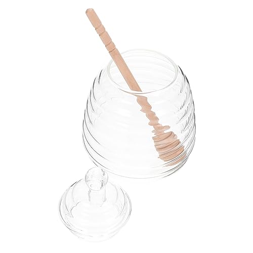 MUCKLILY 1 Set Transparent Glass Honey Dispenser with Mixing Rod Versatile Kitchen Storage Jar for Honey Syrup Tea and Dry Food Elegant and Safe Food Container