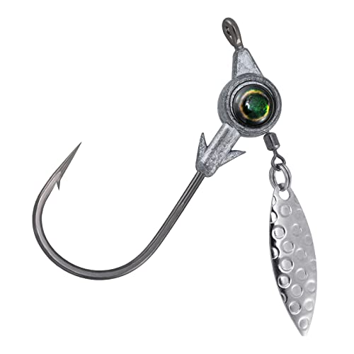 Dr.Fish 10 Pack Underspin Jigs Heads 3D Eye Freshwater Swimbait Jig Freshwater Bass Walleye Fishing Mustad Hooks Willow Blade 1/4oz,Unpainted