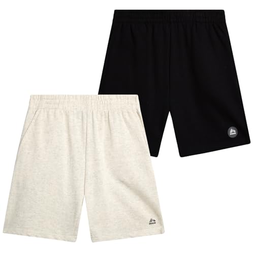 RBX Boys' Active Shorts - 2 Pack Breathable Performance Fleece Athletic Shorts with Functional Pockets (Sizes: 8-16), Size 14-16, Black/Oatmeal