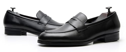 Santimon Mens Black Dress Shoes Slip On Penny Loafers Genunie Leather Fashion Causal Mocasines Prom Wedding Business Modern Suit Shoes Tuxedo Shoes for Men4