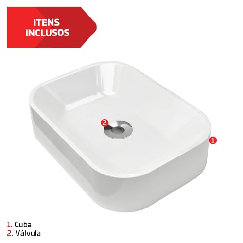 Cuba Pia Retangular Marmorite De Apoio Luna Branca 36x27cm Com Válvula Inox Para Banheiro