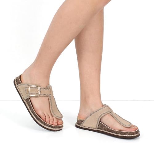 Resim Kadın Bej Parmak Arası Süet Deri Terlik 