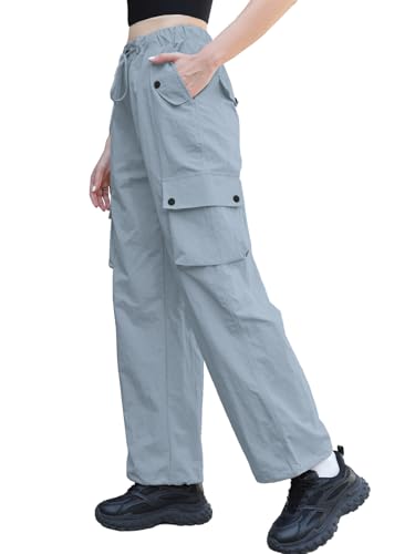 Image of Cromoncent Cargo Pants Girls & Women Parachute Pants Y2K Baggy Rave Clothes Waterproof with Pockets, 6 Years - 3XL