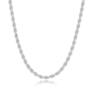 BRIJEWNES 925 Sterling Silver Clasp 2/2.5/3/4/5mm Silver Chain for Men Mens Necklace Rope Chain Necklace Diamond Cut Silver Mens Chain Necklace 16 18 20 22 24 26 28 30 Inches