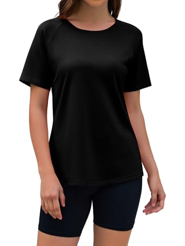 YOKGO Women Short Sleeve Workout Tops Quick Dry Athletic T Shirts Running Gym Yoga Casual Tee Loose Fit Activewear Black