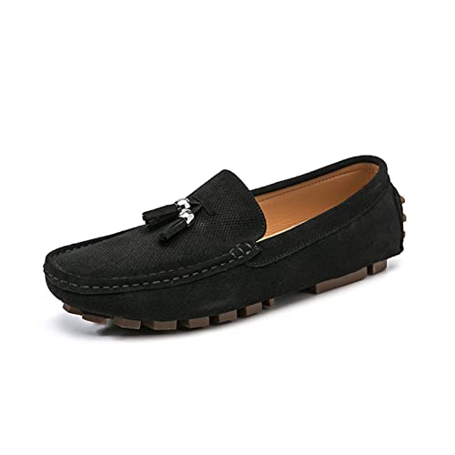 Loafers for Men Genuine Leather Tassel Suede Vamp Perforated Round Toe Stitching Details Anti-Slip Comfortable Resistant Fashion Walking Slip On