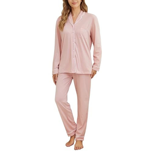 Image of Tugege Pajamas Set Long Sleeve Sleepwear Womens Button Down Nightwear Pj Sets