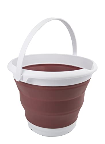 SAMMART Zusammenklappbarer Kunststoffeimer – Faltbare Wanne – Tragbarer Wassereimer zum Angeln – Platzsparender Wassertopf für den Außenbereich (Weiß/Altrosa, 8,5 l rund)
