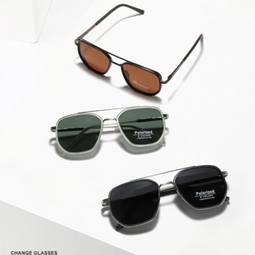 Zen Zest Sunglasses,Double Bridge Polarized Geometric Sunglasses for Women Men Travel Use,Metal Square Frames2