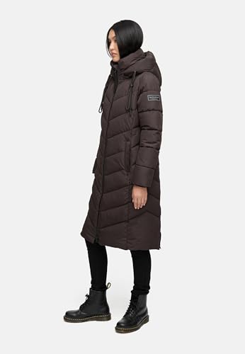 Navahoo Damen Wintermantel Warmer Langer Steppmantel mit Abnehmbarer Kapuze Sahnekatzii XIV Choco Gr. M
